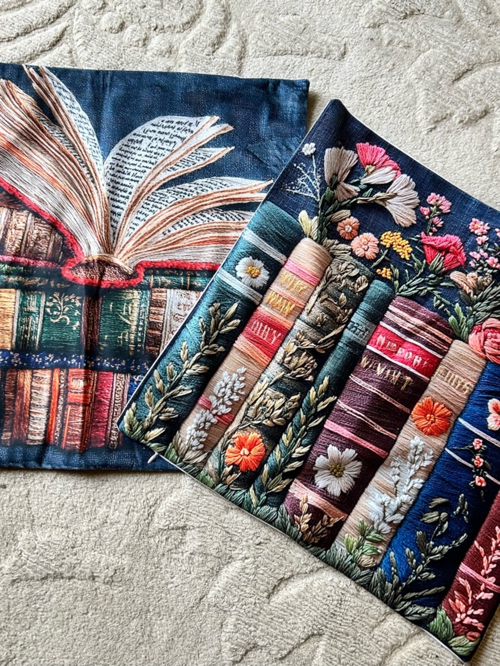 Book Stack Decorative Throw Pillow Covers - Navy & Multicolor